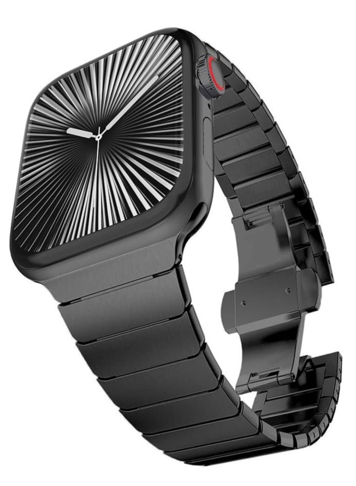 إلترازون Stainless Steel Strap for iWatch 49mm 46mm 45mm 44mm 42mm – Black Replacement Band for Apple Watch Ultra 3 | Ultra 2 | Ultra | Series 10 9 8 7 SE 6 5 4 3 2 1 – Sleek, Durable  Adjustable - Image 1