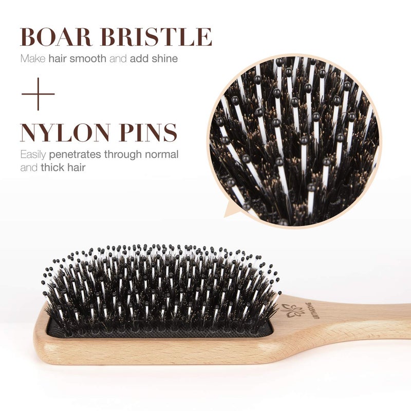 URTHEONE Hair Brush Boar Bristle Hairbrush for Thick Curly Thin Long Short Wet or Dry Hair Adds Shine and Makes Hair Smooth, Best Paddle Hair Brush for Men Women Kids - Image 2