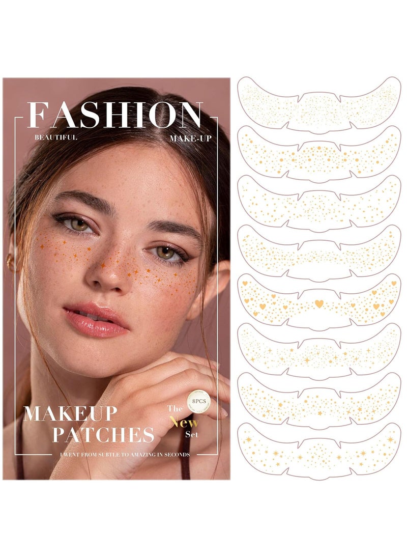 Airnogo - Glitter Freckles 8 Count Rose Gold Glitter Freckles Face Tattoo, Speckles Star Heart Dot Cute Design, Waterproof Face Sparkle Freckle Tattoos Patches, Festival Birthday Party Supplies for Girls Women - Image 1