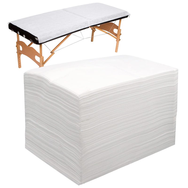 Tvvcalk 100pcs Massage Table Sheets Disposable Bed Sheets Soft Non woven Fabric Spa Bed Sheets Breathable For Massage Beauty Salon Eyelash Wax Tattoo Bed Covers 31 x 71 White