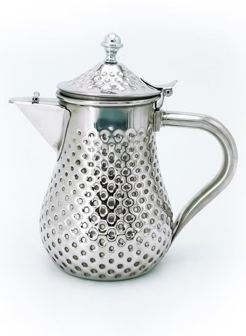 BASURRAH Arabic Style Luxury Silver Coffee Dallah – Elegant Hammered Finish Traditional Serving Pot for Home & Events