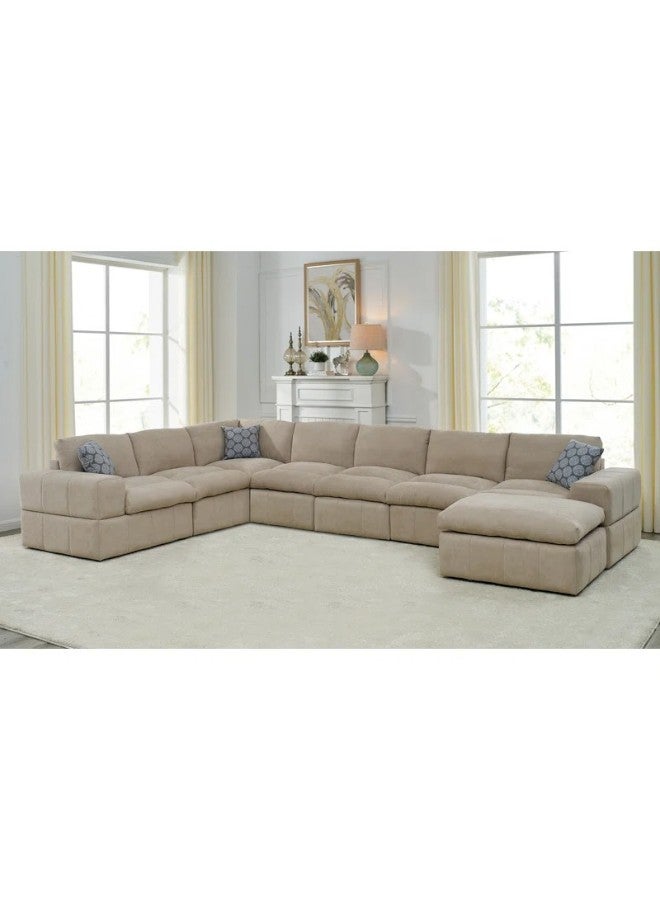 هوم جويز كنب زاوية رترو لوكس حرف U - خشب سويدي قماش كتان - رمادي - Image 1