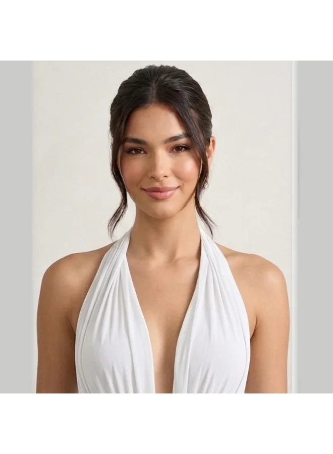 Caprisious  Ethereal Deep-V Halter Mini Dress with Lace Waist Detail for Women | Best Price UAE