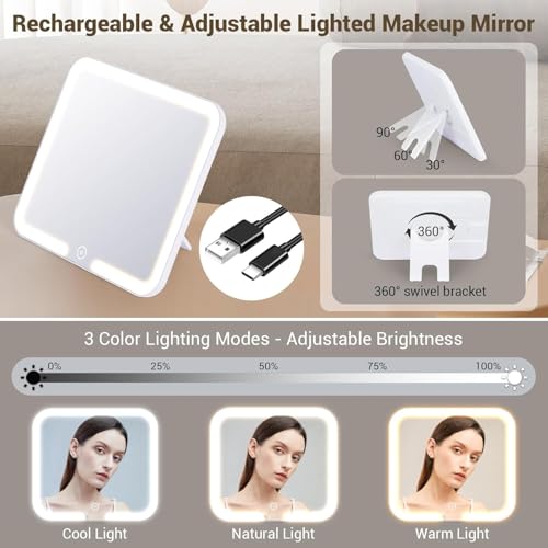 Feelon Cosmetic Bag with Rechargeable 3 Adjustable Color Brightness LED Mirror and Makeup Bag Included, Travel Makeup Vanity Bag and Adjustable Dividers (Black) - Image 4