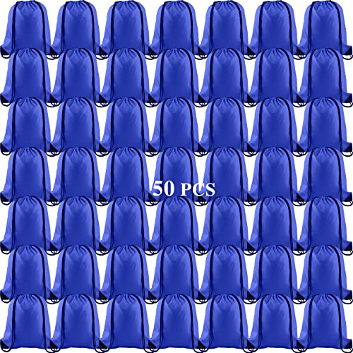 KUUQA 50Pcs Blue Drawstring Backpack Bag Sack Drawstring Bags Bulk String Bags Storage Bags for Sport Gym Traveling - Image 1
