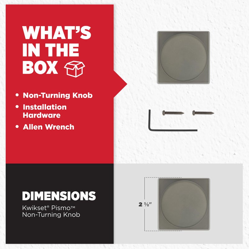 Kwikset Pismo Dummy Door Knob  Square Single Sided Handle For Closets  French Double Doors  And Pantry  Gunmetal Non-Turning Interior Push/Pull Door Knob - Image 3