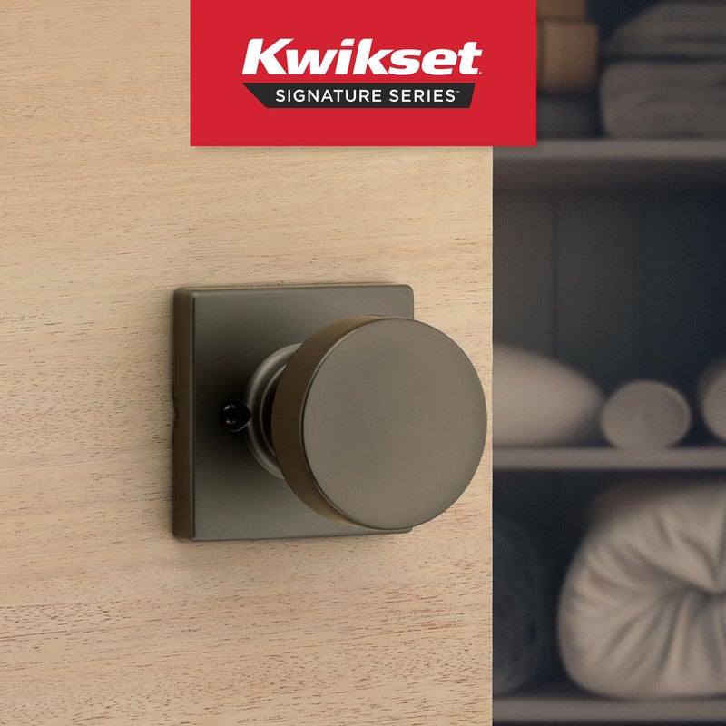 Kwikset Pismo Dummy Door Knob  Square Single Sided Handle For Closets  French Double Doors  And Pantry  Gunmetal Non-Turning Interior Push/Pull Door Knob - Image 2