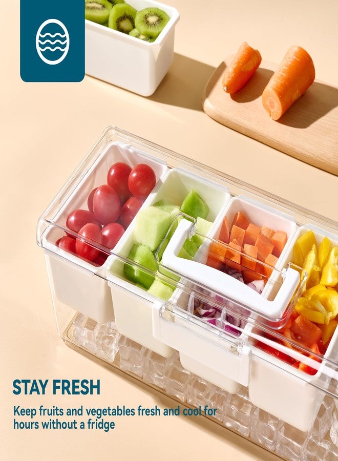 Luckore Chilled Condiment Caddy Server with 5 Removable Compartments Containers & Hidden Handle Design, Ice Chilled Condiment Tray Organizer, Clear Garnish Tray for Camping, Kitchen, Fruit, Salad - Image 3