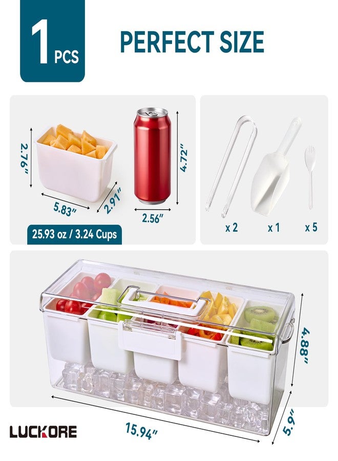 Luckore Chilled Condiment Caddy Server with 5 Removable Compartments Containers & Hidden Handle Design, Ice Chilled Condiment Tray Organizer, Clear Garnish Tray for Camping, Kitchen, Fruit, Salad - Image 2