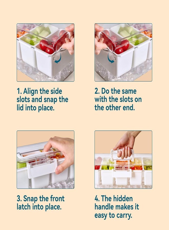 Luckore Chilled Condiment Caddy Server with 5 Removable Compartments Containers & Hidden Handle Design, Ice Chilled Condiment Tray Organizer, Clear Garnish Tray for Camping, Kitchen, Fruit, Salad - Image 4