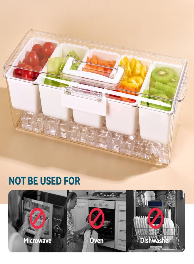 Luckore Chilled Condiment Caddy Server with 5 Removable Compartments Containers & Hidden Handle Design, Ice Chilled Condiment Tray Organizer, Clear Garnish Tray for Camping, Kitchen, Fruit, Salad - Image 5