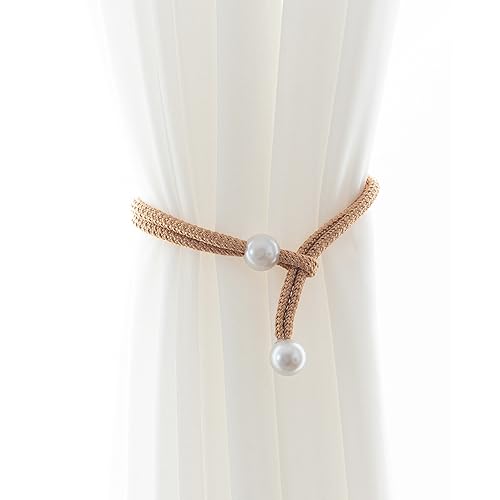 Fapiwen Curtain Tieback, 6pcs Curtain Holder, Polyester Curtain Holdbacks with Imitation Pearl, Convenient Tie Backs Decorative Curtains Tie Band for Window (3pairs Yellow) - Image 2