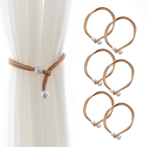 Fapiwen Curtain Tieback, 6pcs Curtain Holder, Polyester Curtain Holdbacks with Imitation Pearl, Convenient Tie Backs Decorative Curtains Tie Band for Window (3pairs Yellow) - Image 1