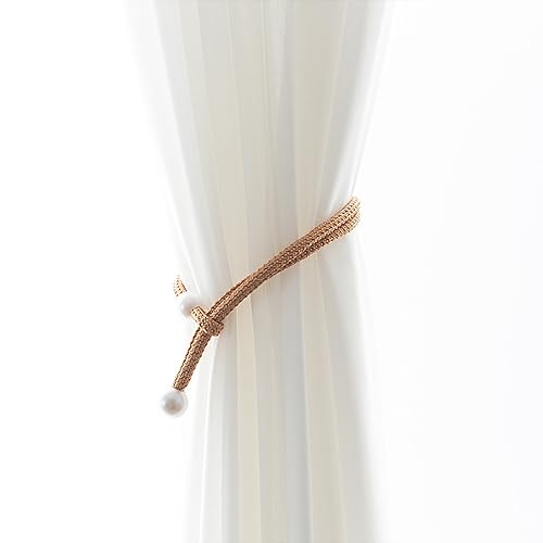 Fapiwen Curtain Tieback, 6pcs Curtain Holder, Polyester Curtain Holdbacks with Imitation Pearl, Convenient Tie Backs Decorative Curtains Tie Band for Window (3pairs Yellow) - Image 3