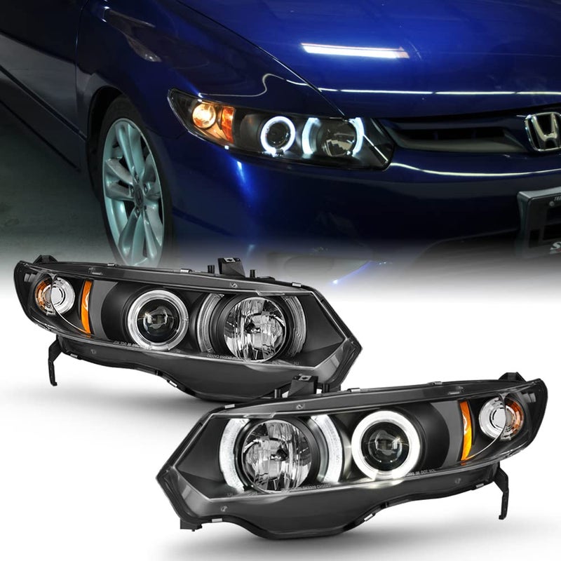 ACANII For Honda Civic Coupe 20062011 LED Halo Black Housing Projector Headlights Headlamps Driver Passenge Side