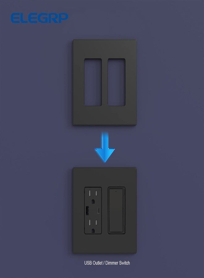 ELEGRP 2 Gang Screwless Decorative Wall Plates, Mid-Size Unbreakable Thermoplastic Faceplate Cover for Decorator Receptacle Outlet Switch, UL Listed (5 Pack, Matte Black) - Image 5