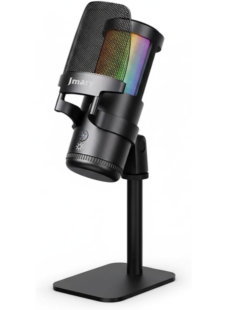 USB RGB Podcast Microphone for PC & Laptop – Professional Studio Condenser Mic with Tap-to-Mute, Adjustable Gain, Noise Cancellation, Zero-Latency Headphones, RGB Lighting, 360° Rotatable Shock Mount, Pop Filter, Plug & Play for Streaming, Podcasting, Gaming & Content Creation