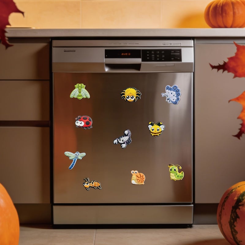 10pcs Cartoon Insect Dishwasher Magnets 2D Flat Cute Bug Set Dragonfly Bee Butterfly Durable PVC Easy Install Clean No Residue For Dishwasher Door Fridge Whiteboard Car Metal Surfaces Fun Home School Party Decor Gift Cartoon Cute Insect Themed Magnetic Stickers - Image 3