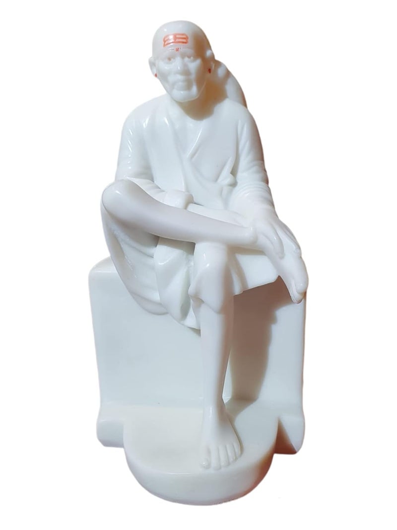 Hemant art Hemant art Sai Baba Marble Murti Pure Resin StatueIdolVastra Poshak Dress with Pagadi White Color 8 Inches  - Image 2