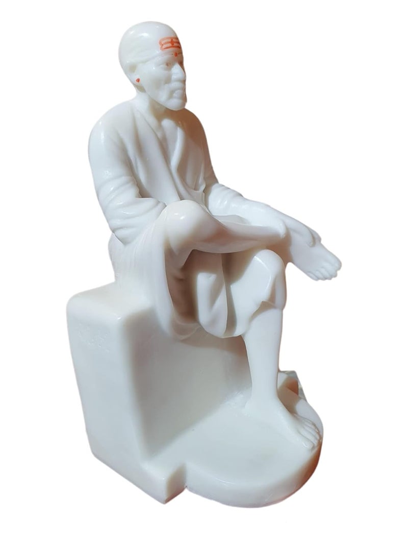 Hemant art Hemant art Sai Baba Marble Murti Pure Resin StatueIdolVastra Poshak Dress with Pagadi White Color 8 Inches  - Image 4