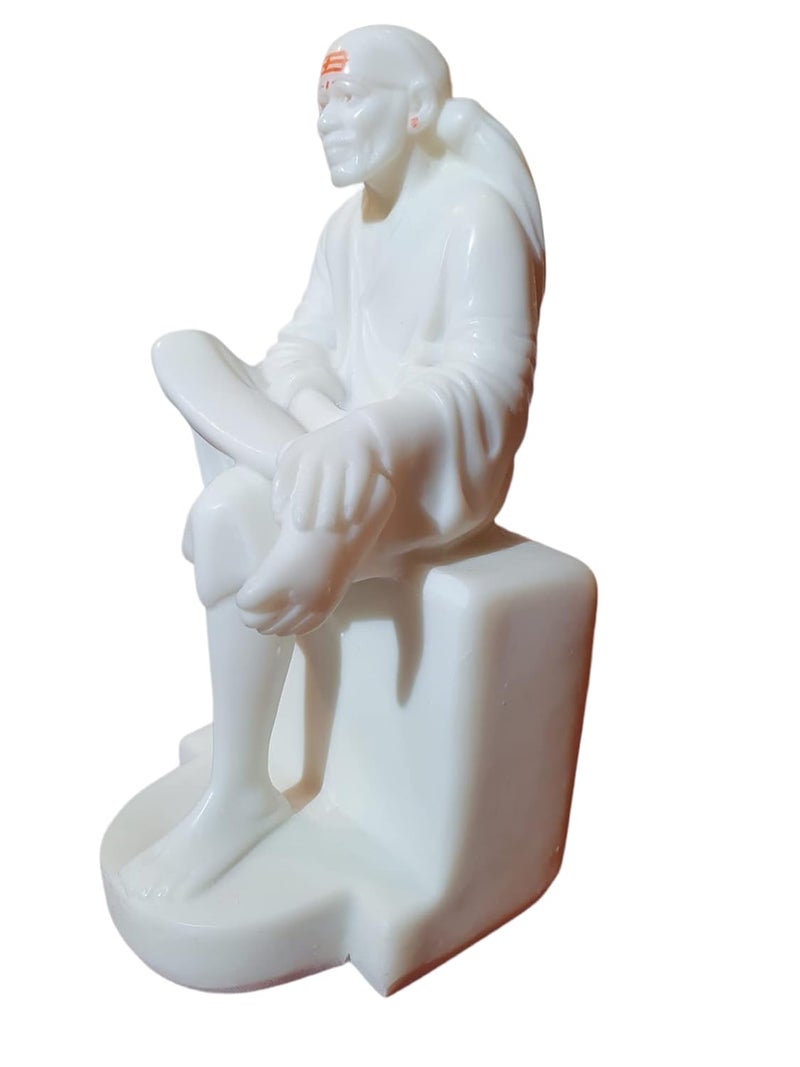 Hemant art Hemant art Sai Baba Marble Murti Pure Resin StatueIdolVastra Poshak Dress with Pagadi White Color 8 Inches  - Image 3