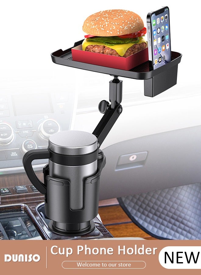 DUNISO 3-in-1 Cup Phone Holder Car Cup Holder Phone Mount for Car with Tray Mount Adjustable Base with 360° Rotation Universal Multifunctional Cup and Food Holder Cell Phone Holder for Car - Image 1