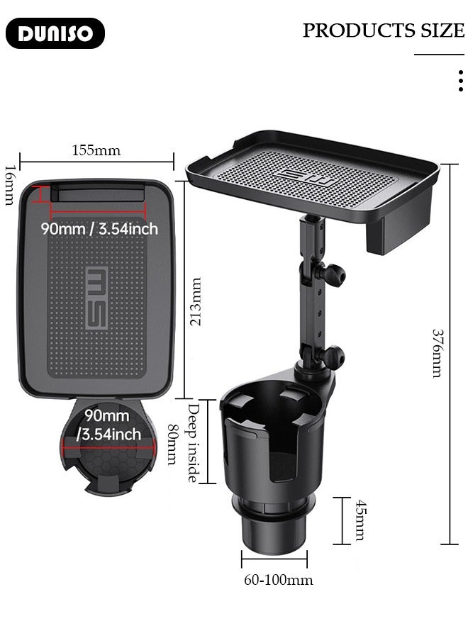 DUNISO 3-in-1 Cup Phone Holder Car Cup Holder Phone Mount for Car with Tray Mount Adjustable Base with 360° Rotation Universal Multifunctional Cup and Food Holder Cell Phone Holder for Car - Image 3