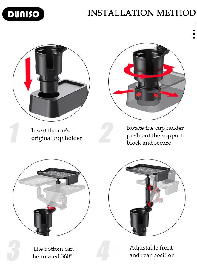 DUNISO 3-in-1 Cup Phone Holder Car Cup Holder Phone Mount for Car with Tray Mount Adjustable Base with 360° Rotation Universal Multifunctional Cup and Food Holder Cell Phone Holder for Car - Image 5