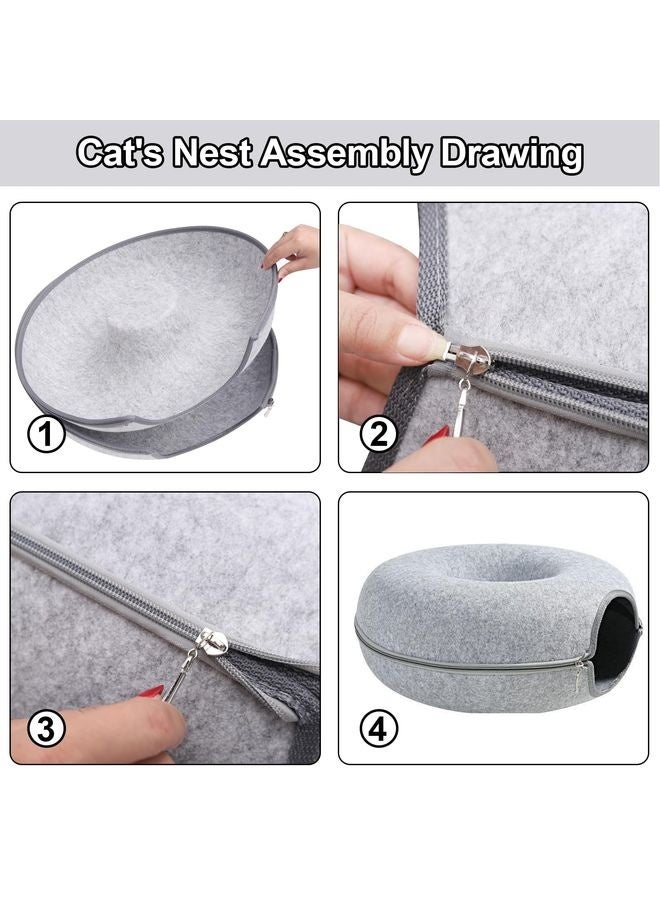 MOWKIT Cat Tunnel,Peekaboo Cave Bed for Indoor Cats,Donut for Pet House,Detachable Round Felt & Washable Interior Cat Play Tunnel(20 Inch, Light Grey) - Image 4