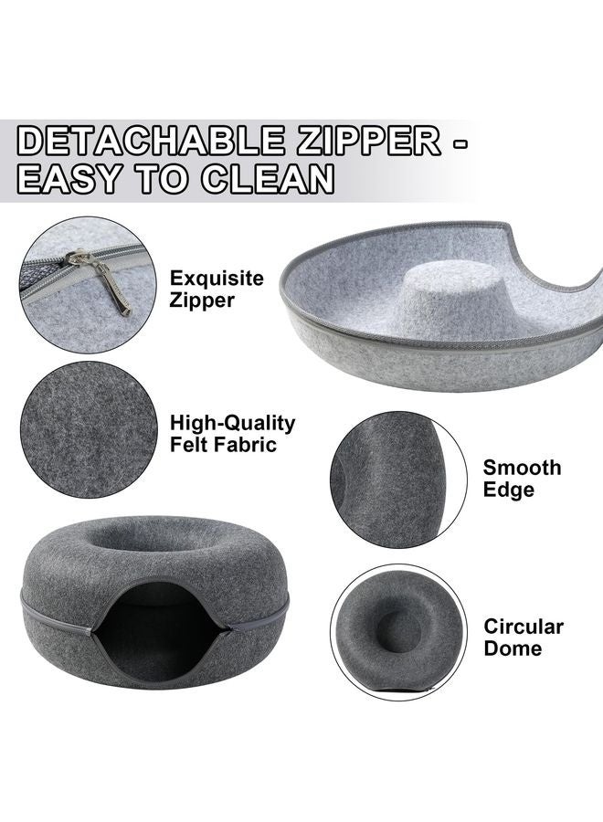 MOWKIT Cat Tunnel,Peekaboo Cave Bed for Indoor Cats,Donut for Pet House,Detachable Round Felt & Washable Interior Cat Play Tunnel(20 Inch, Light Grey) - Image 3