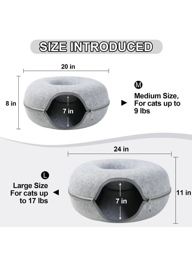 MOWKIT Cat Tunnel,Peekaboo Cave Bed for Indoor Cats,Donut for Pet House,Detachable Round Felt & Washable Interior Cat Play Tunnel(20 Inch, Light Grey) - Image 5