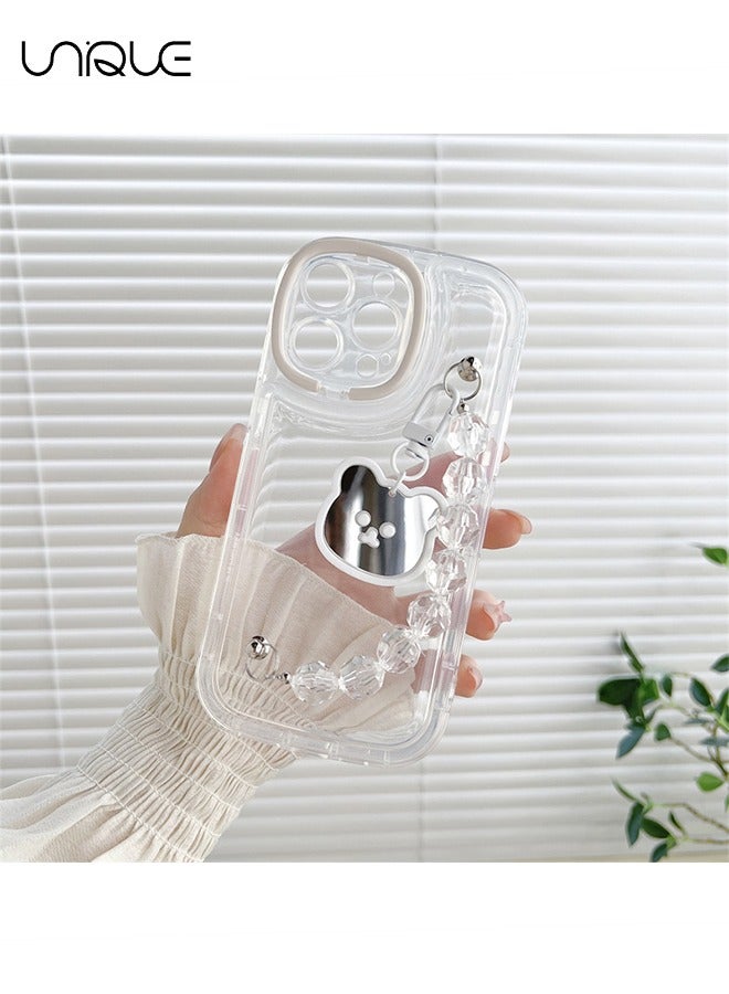 Unique Compatible with iPhone 15 Pro Max Cases, Camera Protector Clear Phone Case for iPhone 15 Pro Max, Girl Women's Phone Case with Cute Strap Bracelet Chain - Image 2