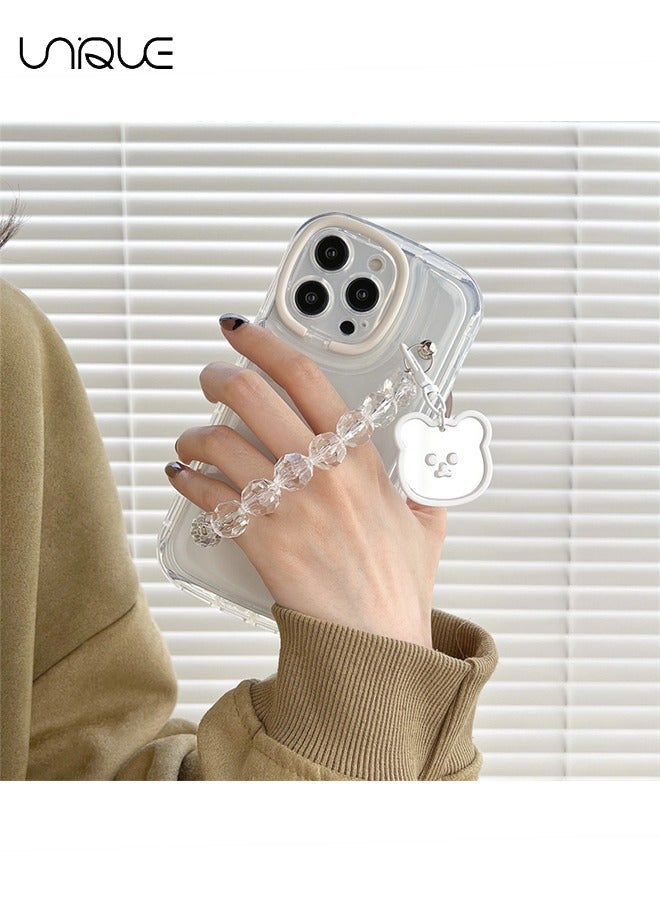 Unique Compatible with iPhone 15 Pro Max Cases, Camera Protector Clear Phone Case for iPhone 15 Pro Max, Girl Women's Phone Case with Cute Strap Bracelet Chain - Image 4