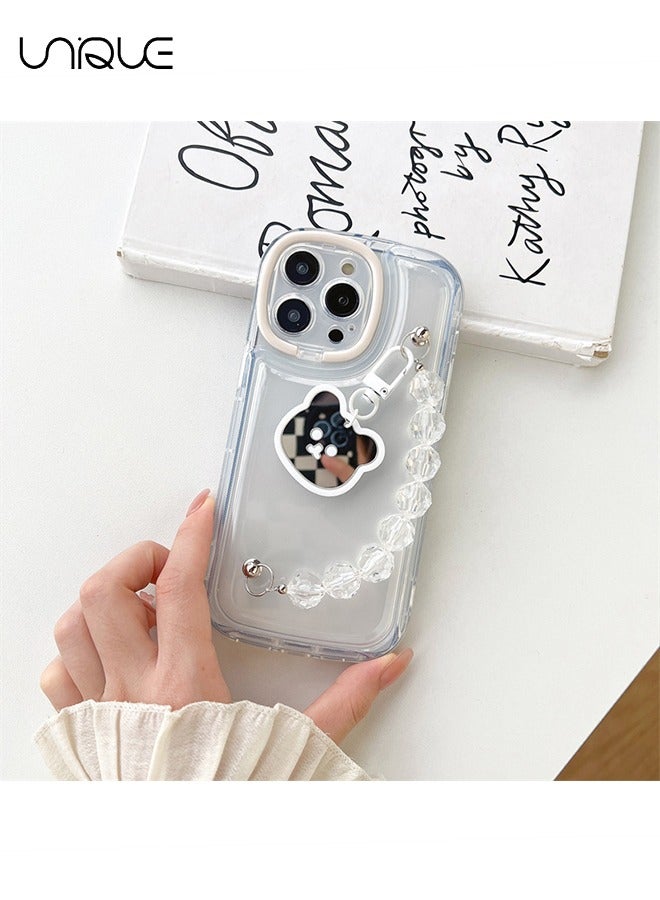 Unique Compatible with iPhone 15 Pro Max Cases, Camera Protector Clear Phone Case for iPhone 15 Pro Max, Girl Women's Phone Case with Cute Strap Bracelet Chain - Image 3