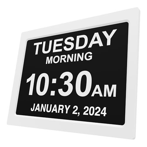 American Lifetime New 2025 Dementia Clock Large for Seniors Digital Clock Large Display with Custom Alarms Clock with Day  Date for Elderly Number Digital Clock 12 Inches White