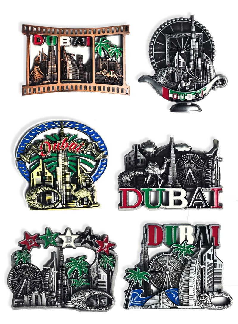 Souvenir Souq Dubai Souvenir Premium Metal Fridge Magnets 6 pcs Set | High-Quality Detailing | Strong Magnet for Fridge & Office Décor - Image 1