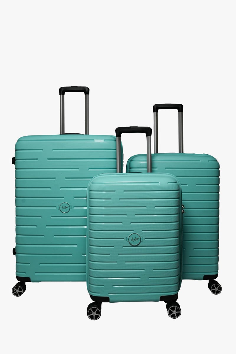Skybags سكاي باجز مجموعة من 3 (مقصورة + متوسطة + كبيرة) حقيبة سفر صلبة من البولي بروبيلين (56+67+77 سم) | عربة أمتعة بعجلات دوارة 8 مع سحاب مضاد للسرقة، خفيفة الوزن مع ضمان دولي لمدة 5 سنوات (كورال بلو) - Image 4