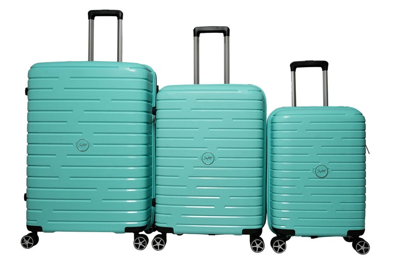 Skybags سكاي باجز مجموعة من 3 (مقصورة + متوسطة + كبيرة) حقيبة سفر صلبة من البولي بروبيلين (56+67+77 سم) | عربة أمتعة بعجلات دوارة 8 مع سحاب مضاد للسرقة، خفيفة الوزن مع ضمان دولي لمدة 5 سنوات (كورال بلو) - Image 5