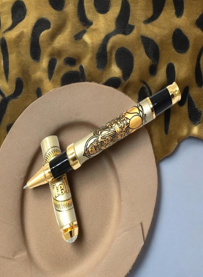 auteur Good Luck Divine Series Shri Roller Ball Pen Brass Body with Zircon Stud, Goddess Lakshmi Engraving, Gold-Plated Trim Best Gift Pen for Men & Women (Blue Ink) - Image 5