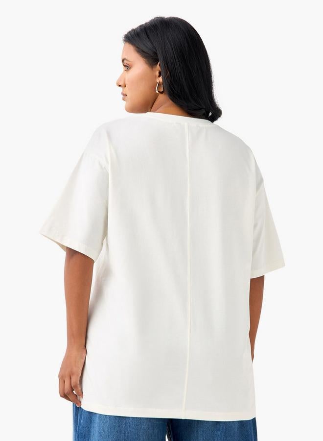  أولا بوبكن تيشيرت مقاس كبير مزين بالترتر بياقة ضيقة وأكمام قصيرة من أولا بوبكن - Image 3