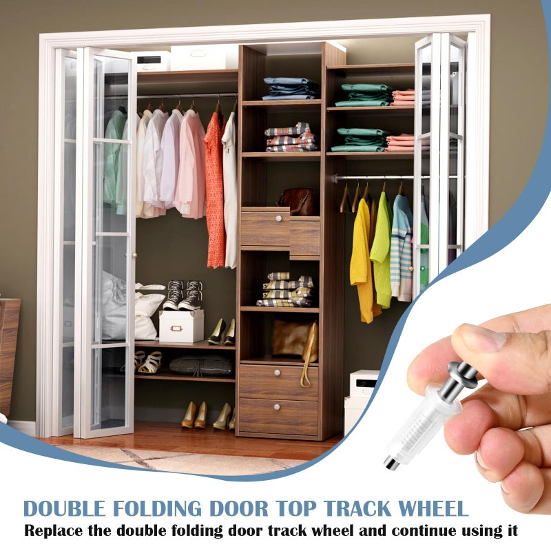 AUUTI 4 Pcs Spring Loaded Bi-Fold Door Hardware Kit - Top Roller Guide Wheel and Pivot for Folding Closet Doors, Bifold Repair Kit - Image 4