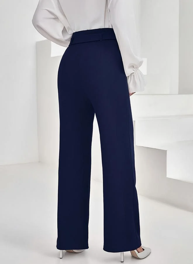 Take Two Solid High Rise Belted Straight Leg Pants