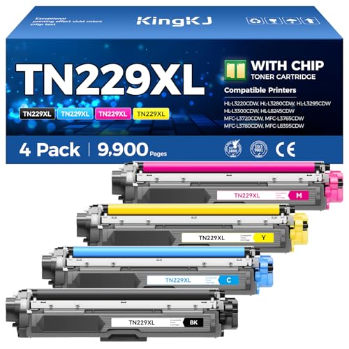KingKJ TN229XL Toner Cartridge Set 4-Pack Replacement for Brother TN-229XL TN229 XL Black MFC-L3720CDW MFC-L3780CDW HL-L3220CDW HL-L3280CDW HL-L3300CDW HL-L3295CDW L8245CDW MFC-L8395CDW L3765CDW Printer Ink - Image 1
