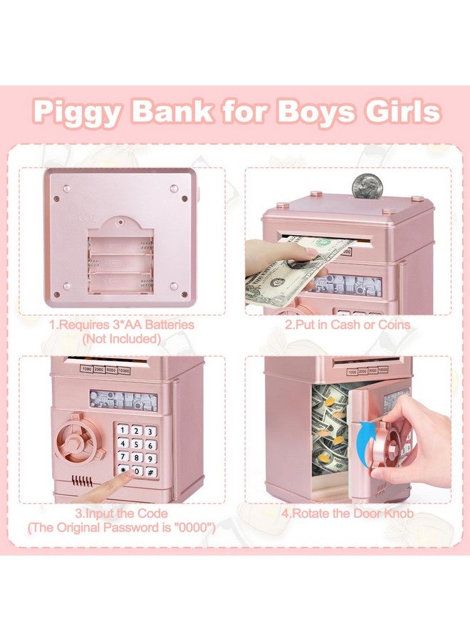 Refasy Piggy Bank Toy,Kids Toys Electronic Piggy Bank for Boys Girls Kids Safe ATM Bank Cash Coin Can for Children Money Bank Toys Money Saving Box Birthday Gift for Kids 6-8(Rose Gold) - Image 4