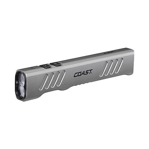Coast Slayer 1150 Lumen USB-C Rechargeable LED Flashlight with Spot/Flood, Memory Mode and Pocket Clip, Silver - Image 1