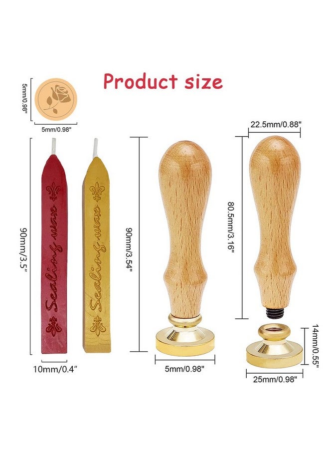 Supvox® Wax Seal Stamp Kit Gift Box Set, Wax Seal Kit, 4Pcs Sealing Wax Stamp Copper Seals + 1 Wooden Wax Seal Stamp Handle + 2 Color Sealing Wax Bar, Wax Stamp Kit for Cards Envelopes - Image 2