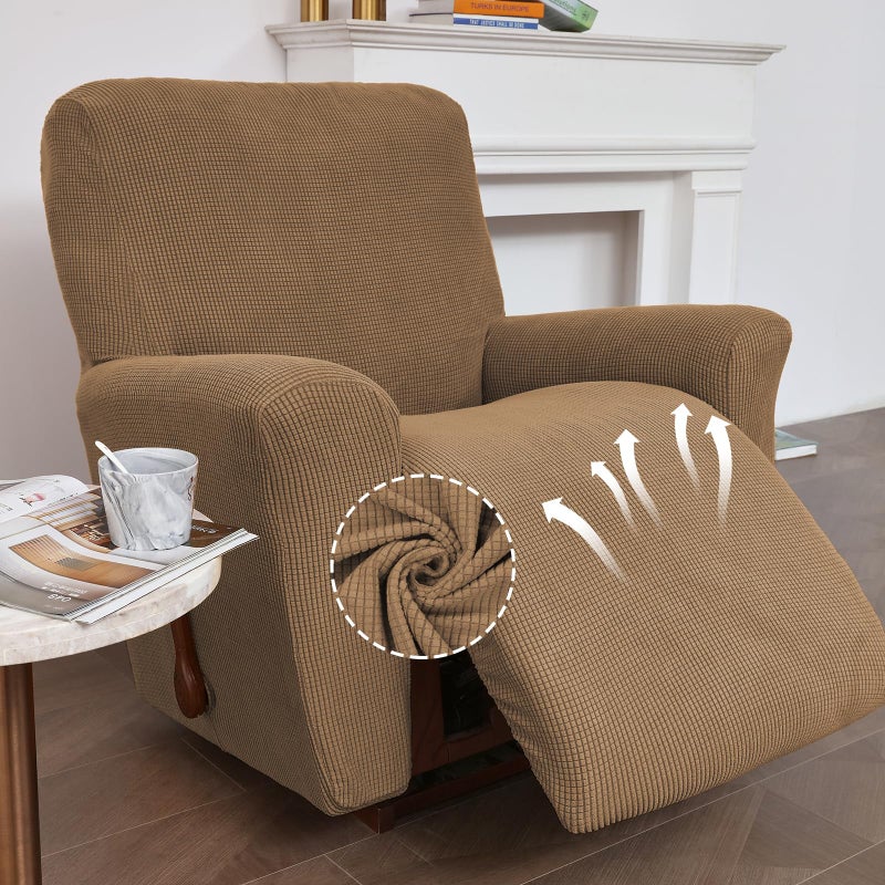 KEKUOU Recliner Chair Covers,Lazy Boy Recliner Covers Stretch Couch Cover Slipcovers 1 Piece Furniture Protector with Elastic Bottom for Kid,Dog(Recliner,Camel) - Image 2