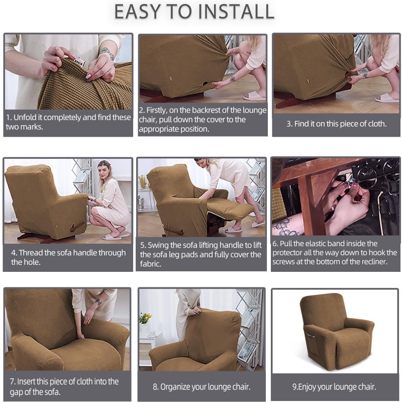 KEKUOU Recliner Chair Covers,Lazy Boy Recliner Covers Stretch Couch Cover Slipcovers 1 Piece Furniture Protector with Elastic Bottom for Kid,Dog(Recliner,Camel) - Image 5