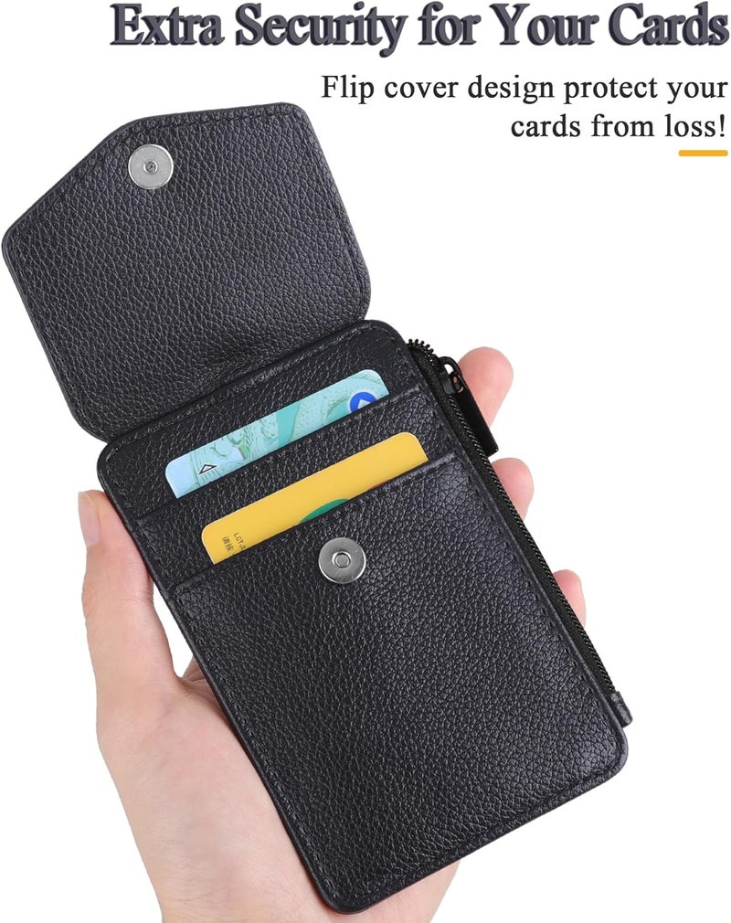 Teskyer Badge Holder with Side Zip Pocket, Multiple Card Slots Leather ID Holder Wallet with Neck Lanyard for Office Staffs, Teachers/Students, Workers, Cruise Cards, Bus/Metro Cards, Lichee Black - Image 4