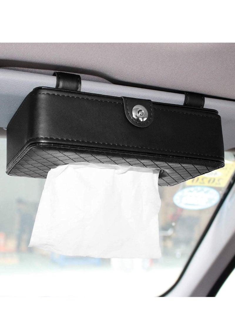 Generic - Car Tissue Holder, Car Sun Visor Napkin Holder, Hanging Paper Towel Clip, Tissue Paper Holder Dispenser, Napkin Tissue Tray Container, PU Leather Backseat Tissue Paper Box for Car, Black - Image 1